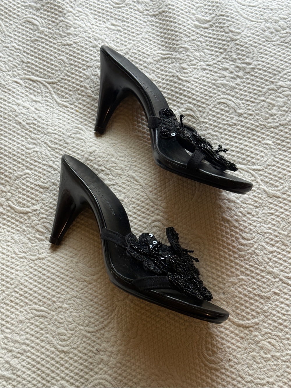 NWOB Robert Clergerie Black Sequin Floral Heels Sandals 36